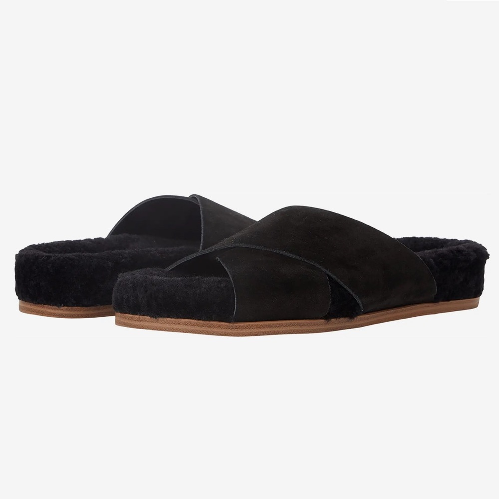 Marc Fisher LTD Canna Black Faux Fur Cozy Slides, Size 7